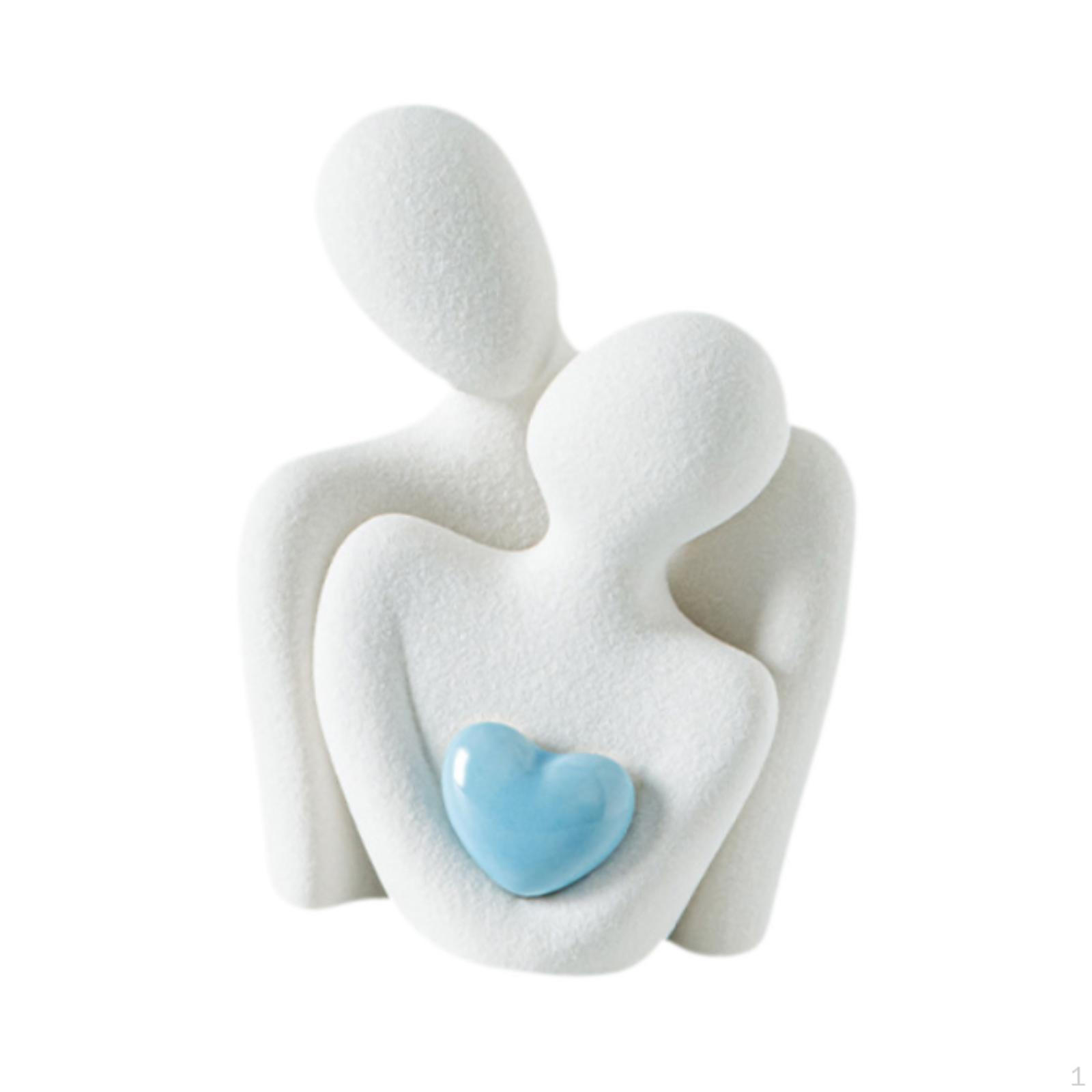 

Абстрактная керамическая фигурка обнимающейся пары, подарок на годовщину, романтический День святого Валентина для жизни Blue Heart Size S