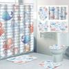 1/4 Marine Organism Shower Curtains, Toilet Seat Decoration, Shower Curtain With Carpet And Toilet Lid, 12 70.8X70.8 Inch Hooks