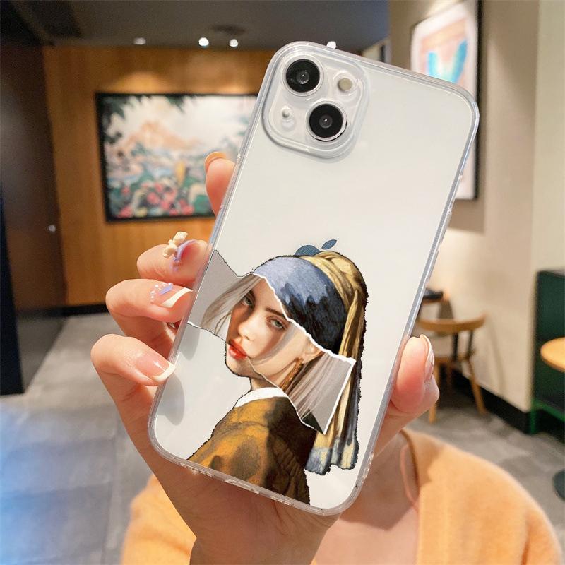 For iPhone 15 16 14 13 12 mini 11 Pro Max XS X XR SE 7 8 Plus Silicone Clear Cover Art Aesthetic David Mona Lisa Phone Case