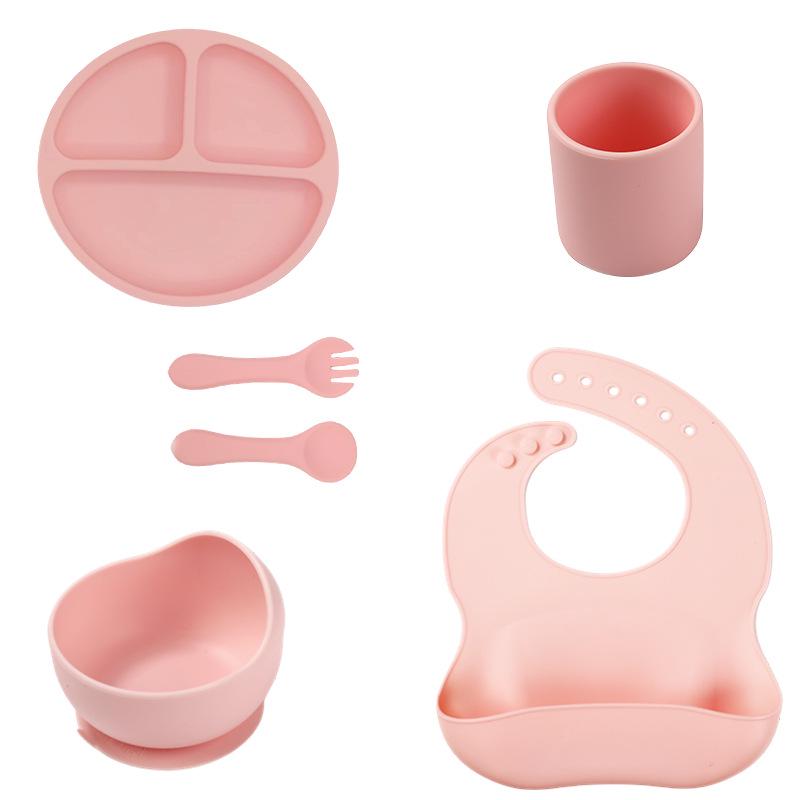 Silicone Baby Feeding 8-Piece Tableware Set with Compartment Plate
