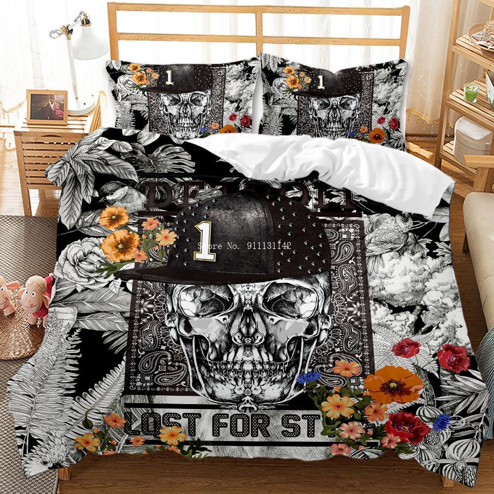 3D Skull Rose Printed Bedding Set Home Featured Duvet Cover Pillowcase Fashion Adult Bedroom Decoration Home Textile Full Size