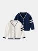 KuaJing Boys' Spring 2025 Thick Cotton Knit Cardigan Sweater, European & American Style, Single Layer, Open Front