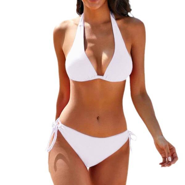 European & American Tie-Up Bikini: Sexy Solid Color Swimwear for Beach Vacations