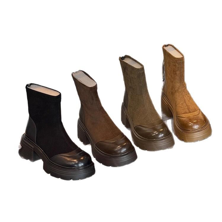 Retro short Martin boots women's 2025 autumn and winter new British style small man heightened zipper thick heel short boots