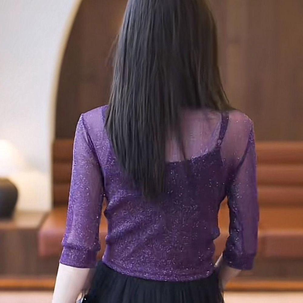 

Thin Sunscreen Cropped Blouse Shiny Short Coat Fashion Mesh Shawl Outdoor
