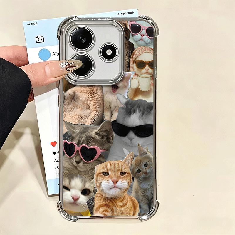 Crying Cats Combine Memes Plating Phone Case For Xiaomi Redmi Note 14 15 Pro Plus 13 12 11 11S 11T 10 9S 9 5G Anti-Fall Airabag