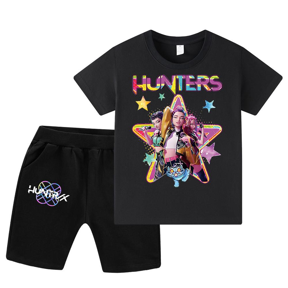 WA1197 Kids Boys Girls Kpop Rumi Zoey Mira Print Short Sleeves T-shirt Shorts Pants Sets