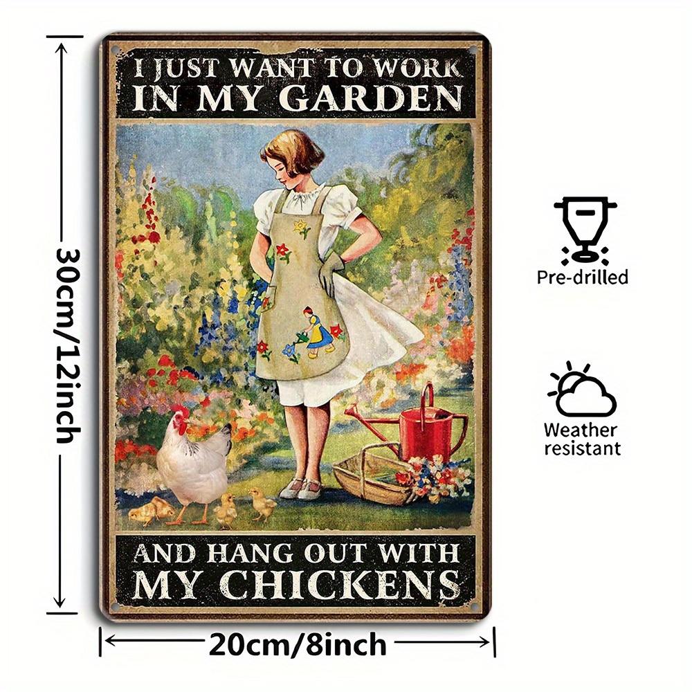Rustic Garden Sign - "I Just Want To Work In My Garden, Hang Out with My Chickens" -8x12 Inch Coop Decor for Poultry Enthusiasts