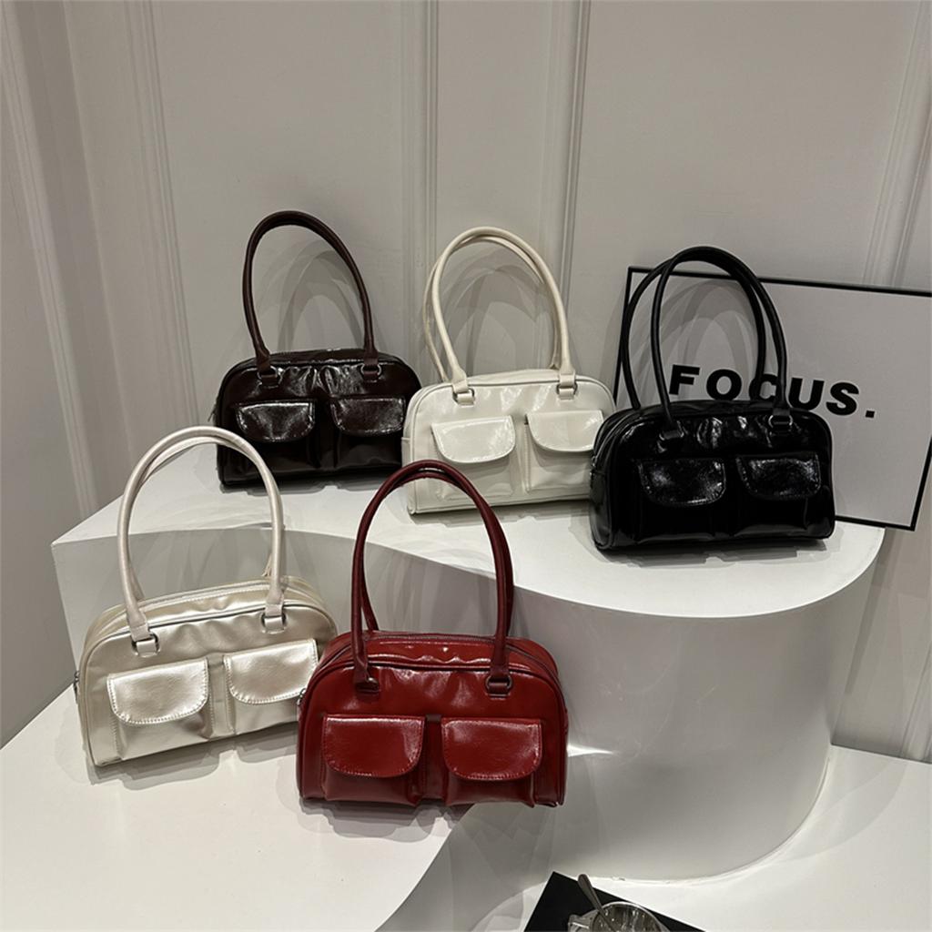 Minimalistická velkokapacitní PU kabelka s více kapsami, jednobarevná, lehká a odolná taška přes rameno pro ženy, denní/nákupní