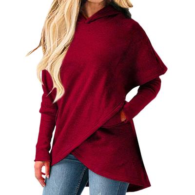 Women's Spring and Autumn Solid Color Loose Irregular Hoodie Long Sleeve Hoodie Top