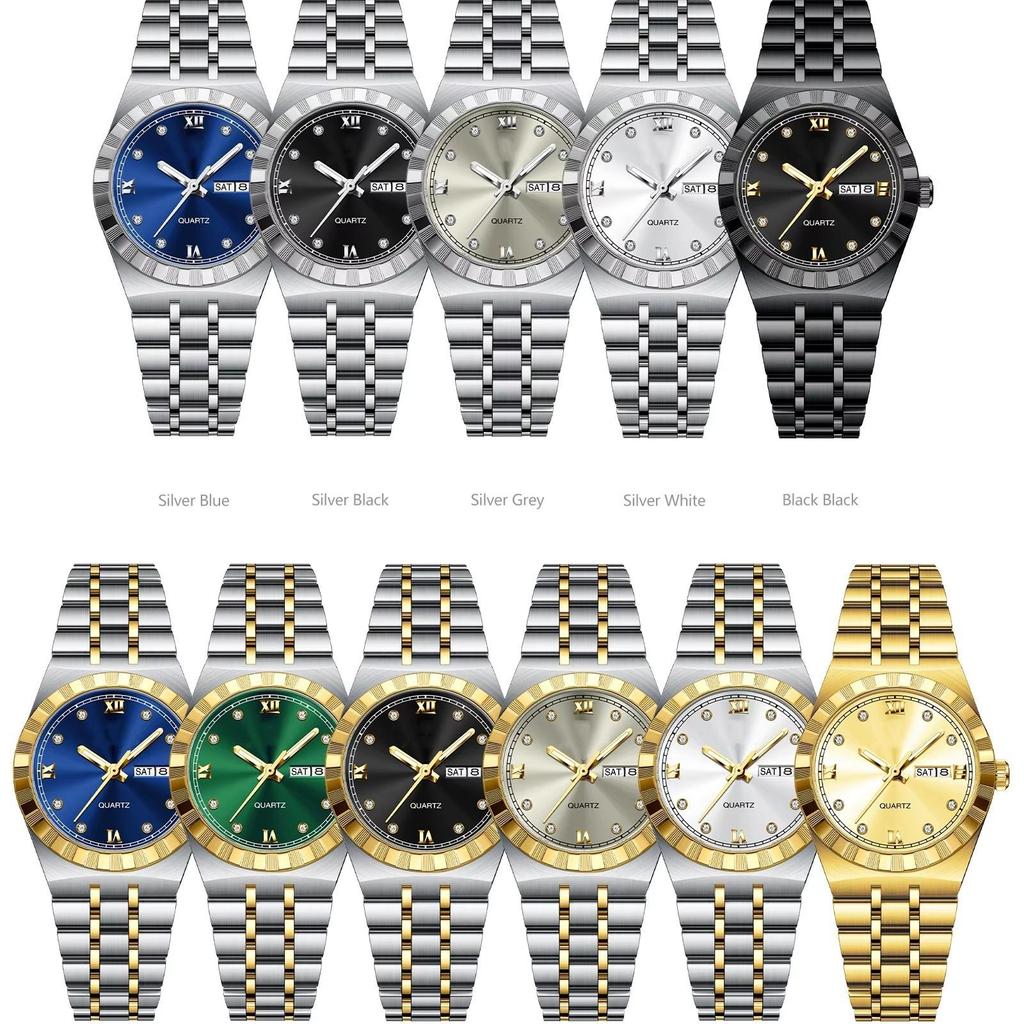 Women Quartz Watch Luminous Waterproof Week Date Wristwatch Stainless Steel Watches