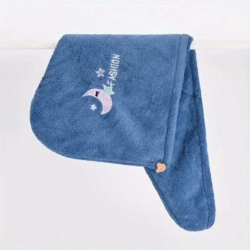 Quick Dry Shower Cap Turban for Women Girls Bathroom Super Absorbent Soft Towel Hair Dry Wrap Bonnets Cute Hair Drying Towel синий