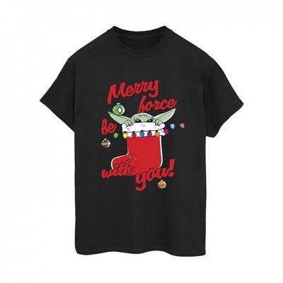 Star Wars The Mandalorian Damski/Damski Wesołej Mocy Bądź z Tobą Bawełniany T-shirt Boyfriend