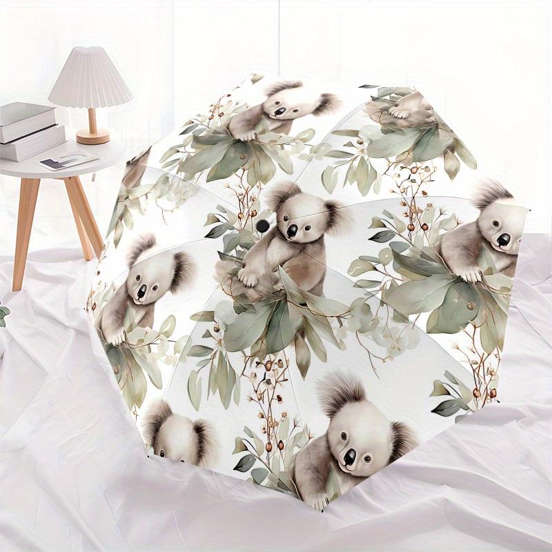 1pc Koala Floral Themed Umbrella, 8 Rib Frame,Automatic Opening 3 Fold Umbrella, Lightweight and Durable Couple Umbrella-178