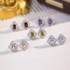 S925 Silver Stud Earrings with Natural Crystal/Topaz, Hollow Geometric Jewelry for Women