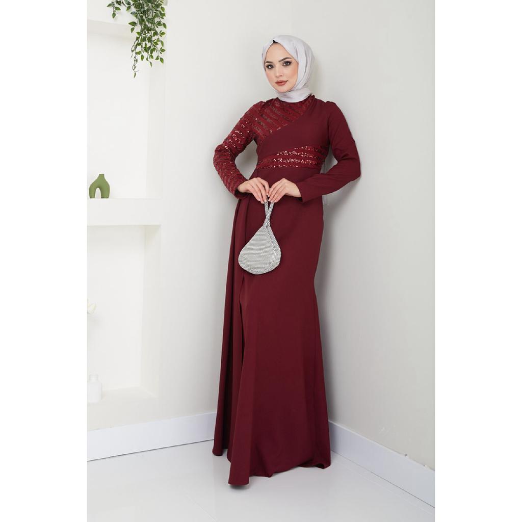 Damenbekleidung Abendkleid Mode Pailletten Cape Hijab Fisch Abendkleid 2711 Schwarz