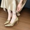 Fashion Summer New Fashion Temperament Pointed Toe Cutout High Heels Women's Fashion Comfortable Versatile Single Shoes
