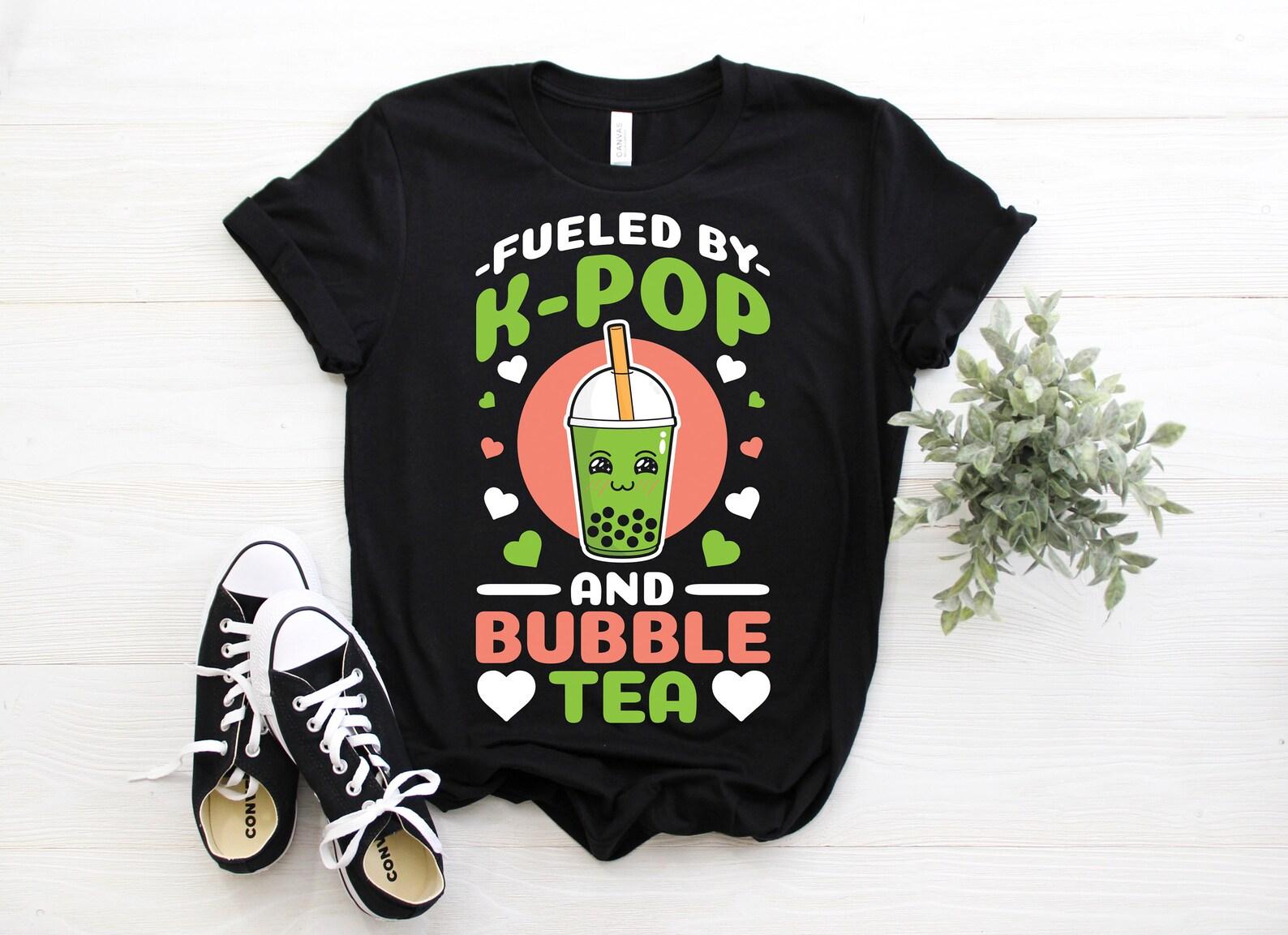 Fueled By K-Pop Bubble Tea Kpop Heart South Korea Music T-Shirt, Kpop Boba Lover Gifts, Kdrama K-drama, Girls Boys Daughter Granddaughter, 120
