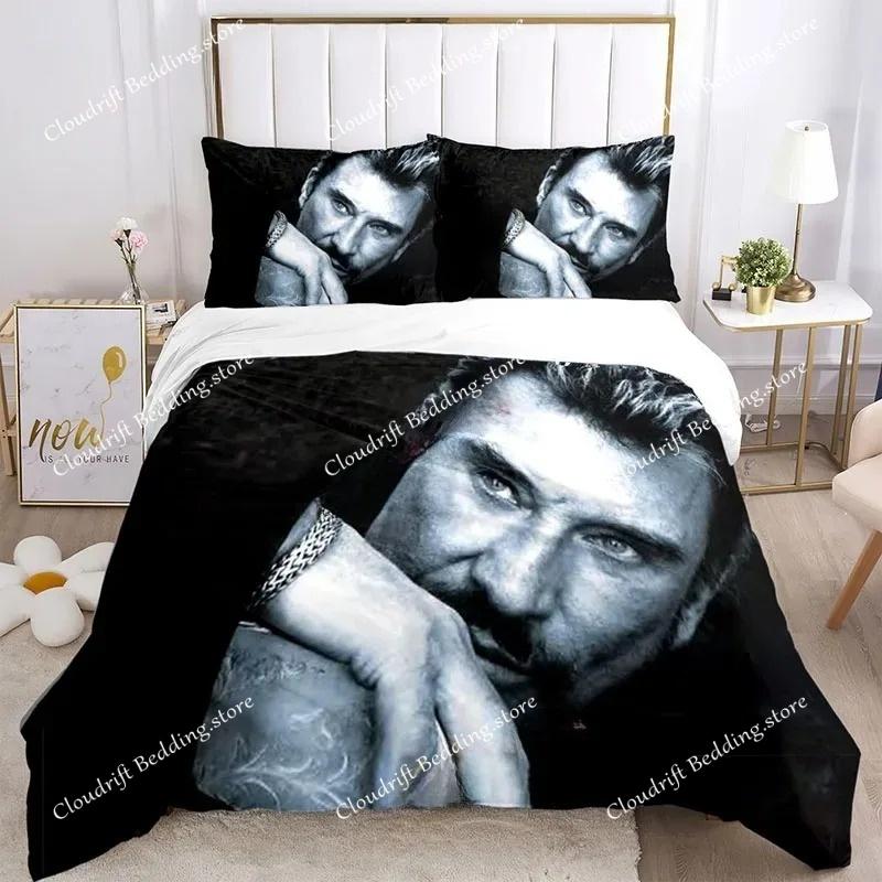 Bettbezug Rock Star Johnny Hallyday 3D Exquisiter Digitaldruck Bettwäsche-Set Bettdecke Bett Jugend Heimdeko Erwachsener Jungen Geschenk