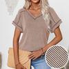 GMXIA Spring Summer Fashion Two-color Twist Short Sleeve V-neck Top T-shirt for Women