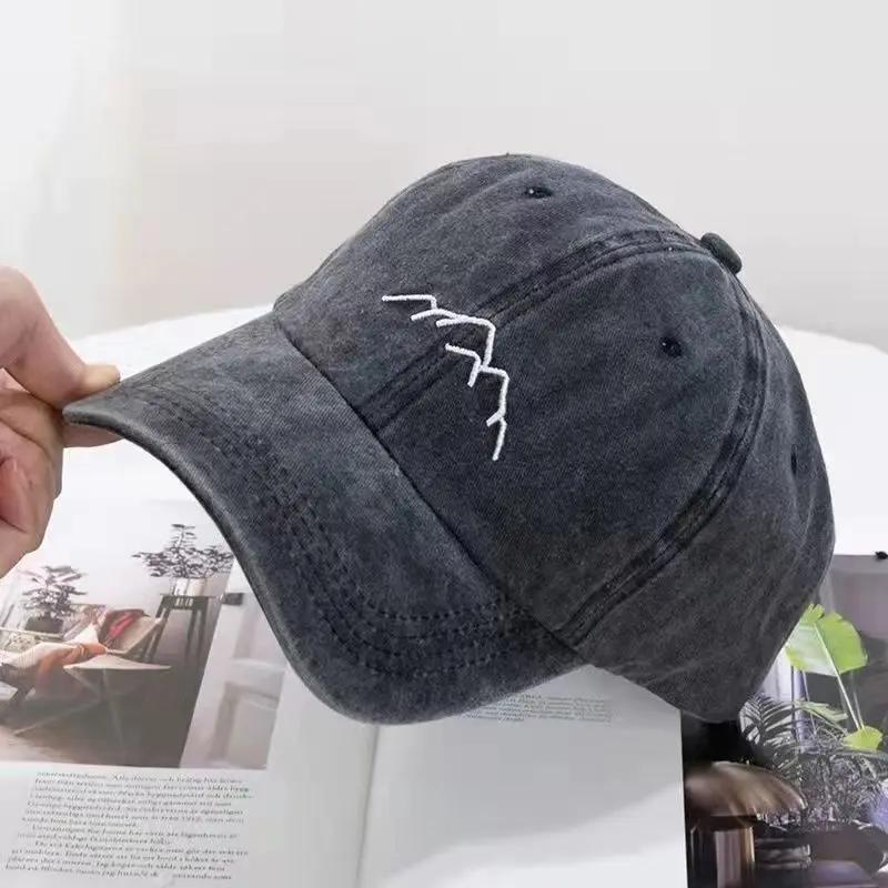 Unisex Washed Cotton Cap Mountain Embroidery Vintage Baseball Cap Men Women Chic Dad Hat
