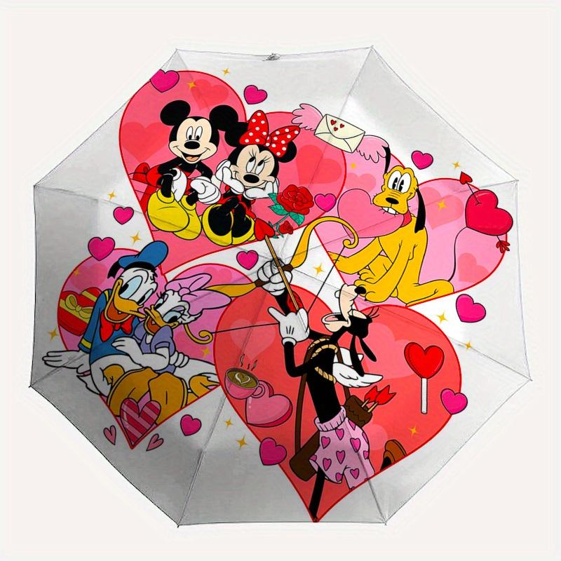 Mickey Mouse,Valentine's Day Automatic Opening and Closing Umbrella - 8-rib Reinforced Folding Design, Lightweight and Portable, Suitable Fo