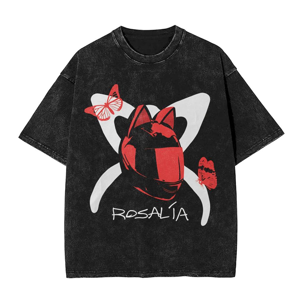 ROSALIA LUX Album Pop Music Washed T Shirt Streetwear Hip Hop Fashion TShirt  Tees Tops for Unisex Women Short Sleeve Oversize
