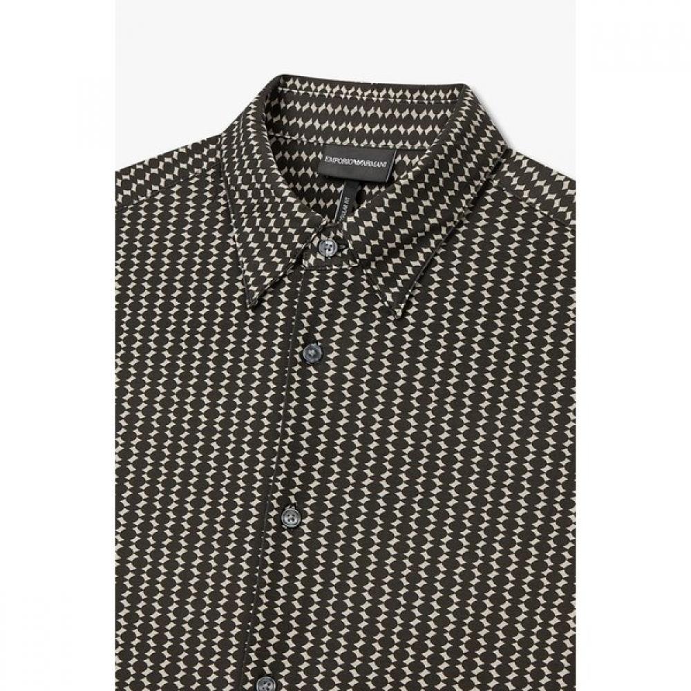 Emporio Armani Men S Lyocell Blend Micro Pattern Shirt Dark Brunette A516104008