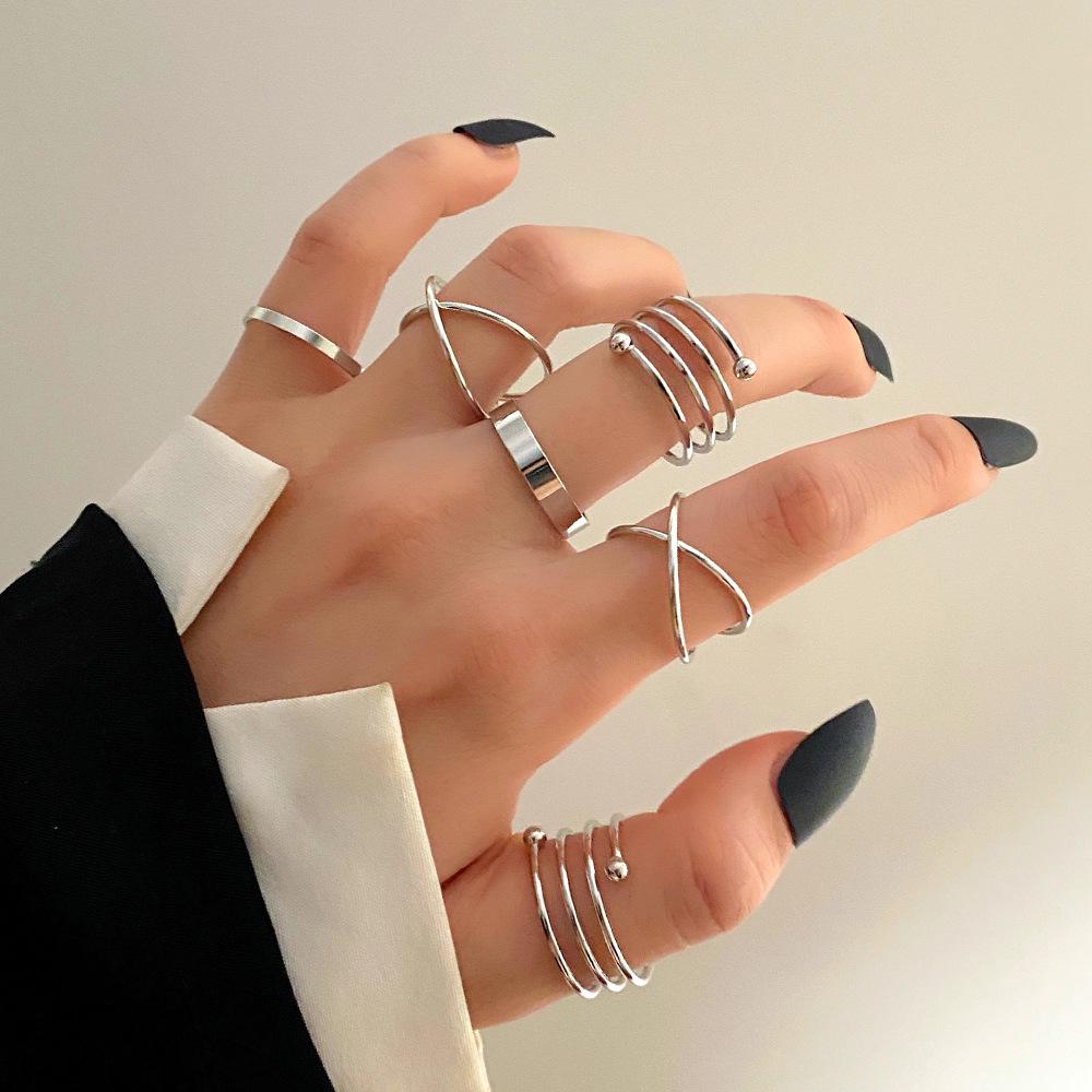 European and American Trendy Black 9-Piece Ring Set