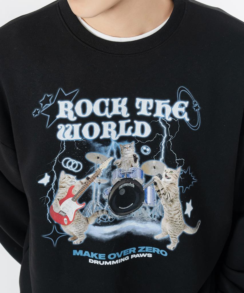MOZMOZ Soft French Terry Rock Cat Oversized Sweatshirt Black