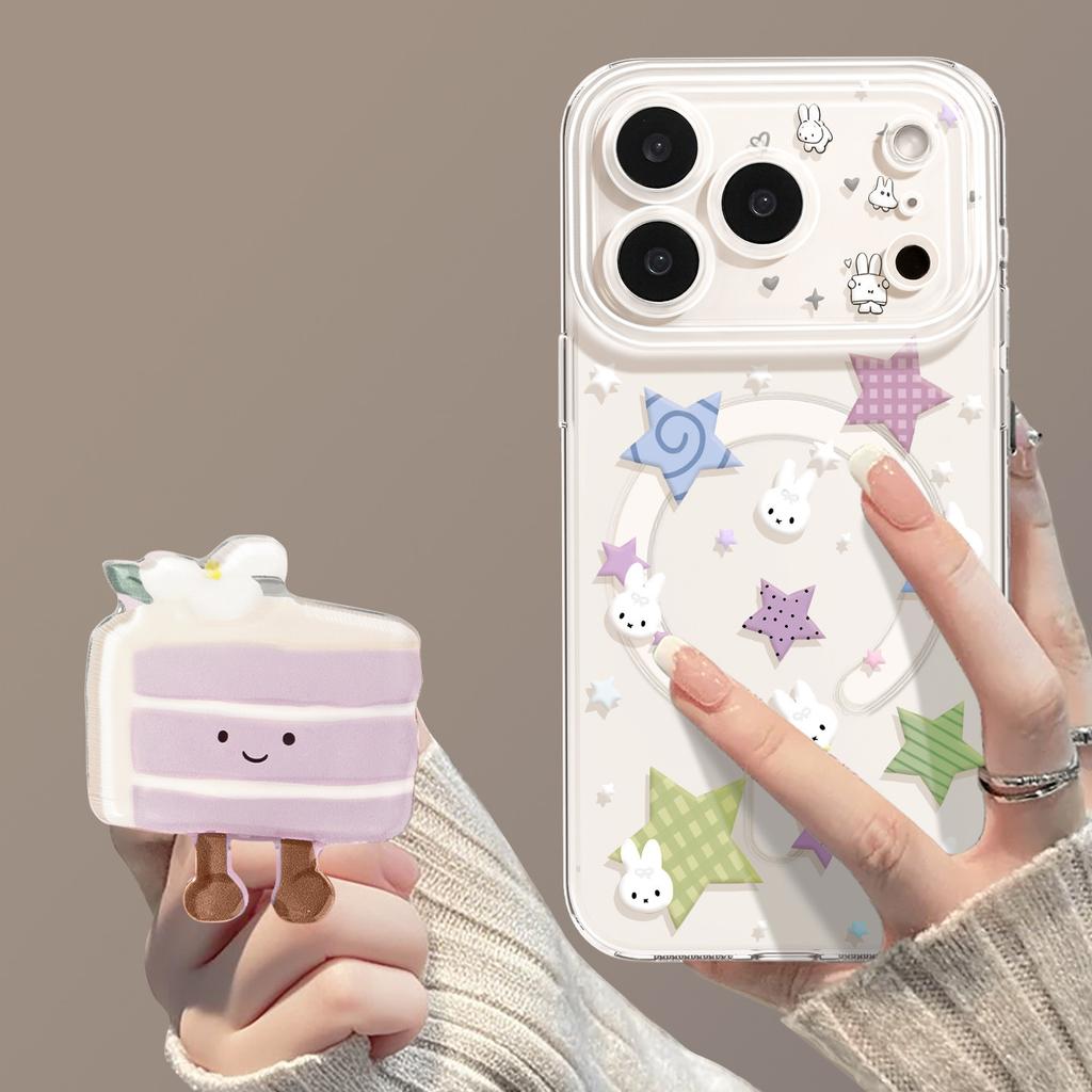 Mobile phone case with bracket, suitable for iphone17 star rabbit 16promax magnetic attraction 15 cartoon 14 niche 13 new set