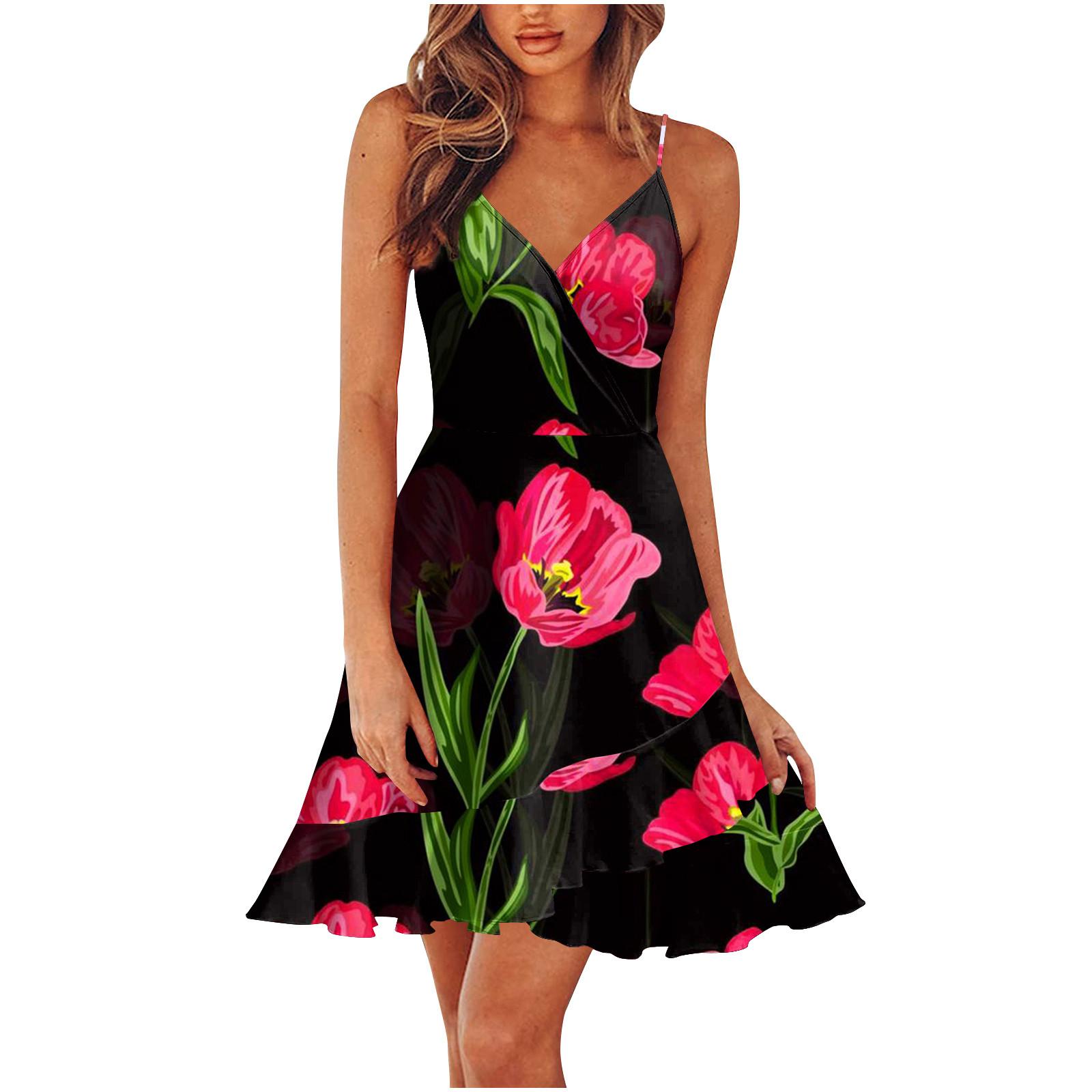 

Женское летнее платье с V-образным вырезом и регулируемыми бретельками со складками на груди, повседневное платье с рюшами, летнее пляжное платье длиной до колена, платье с открытой спиной и открытыми плечами S красный