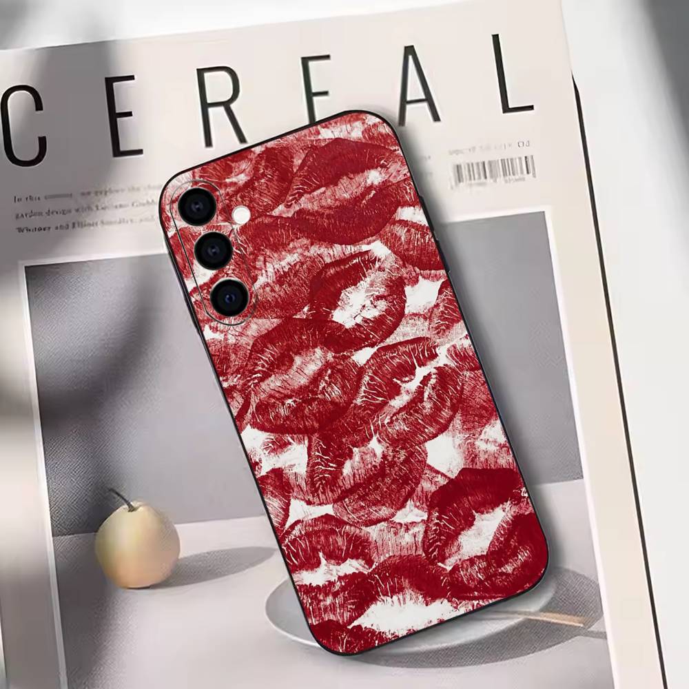 Sexy Red Lips Kiss Phone Case For Samsung Galaxy A73,A72,A71,A70,A53,A52,A51,Others Soft Black Cover