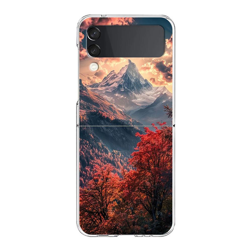 Phone Cover For Samsung Galaxy Z Flip 6 5 4 Case Transparent For Samsung Z Flip 3 Hard PC Foldable Shell Mountain Forest Capas
