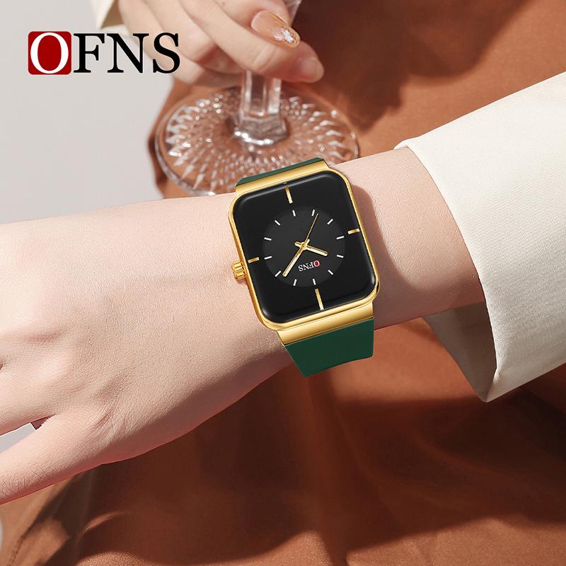 OFNS Unisex Fashion Square Quartz Watch with Luminous Waterproof Silicone Strap