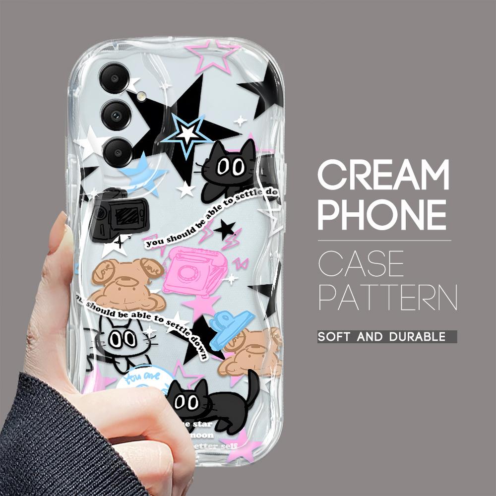 Cute Cartoon Pattern Cream Texture Casing Wavy Edge Soft Silicone Cover Phone Case for Samsung