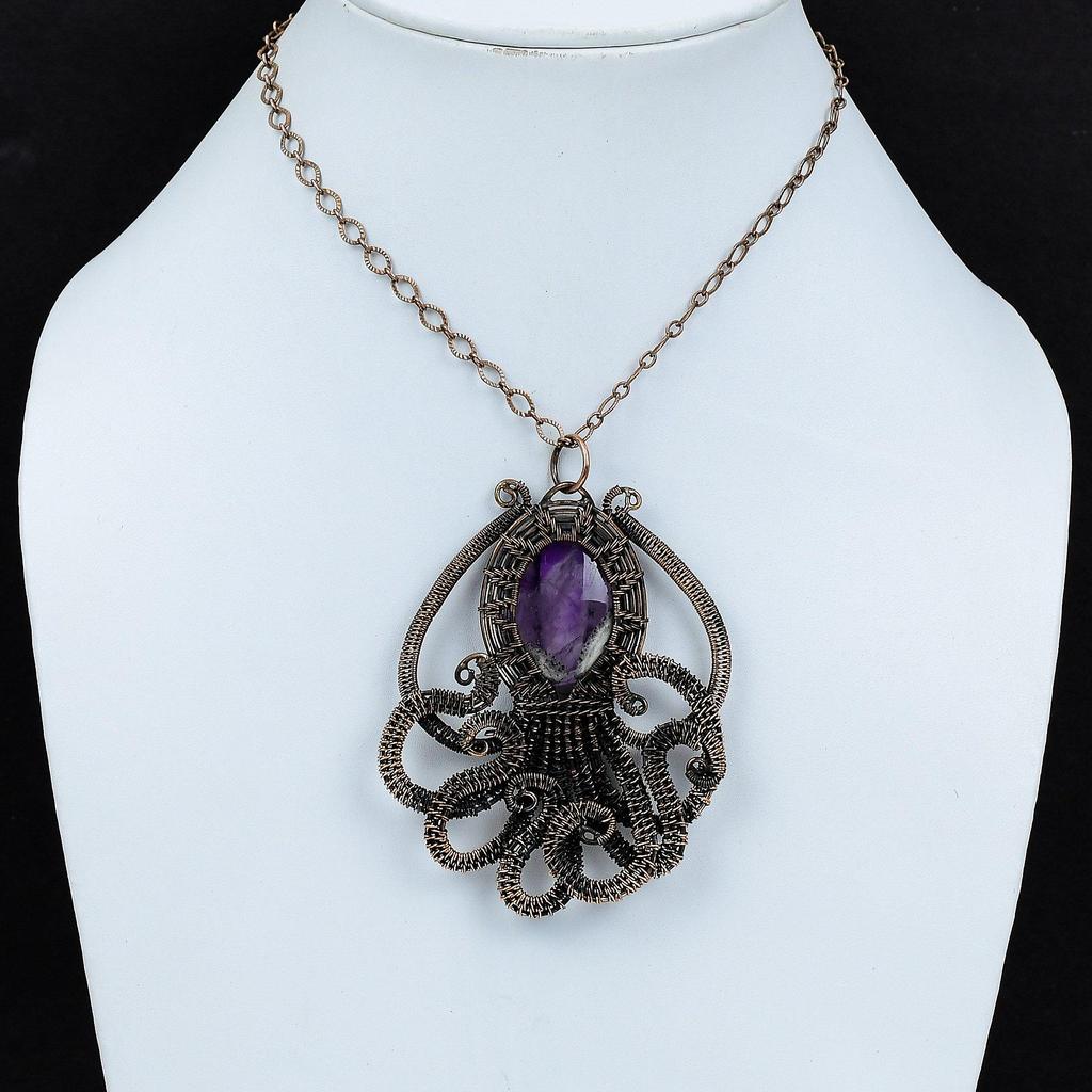 Super 23 Amethyst Anhänger Kupferdraht umwickelter Anhänger Oktopus Schmuck Edelstein Anhänger Kupferdraht Schmuck Jahrestagsgeschenk Handgemachter Anhänger