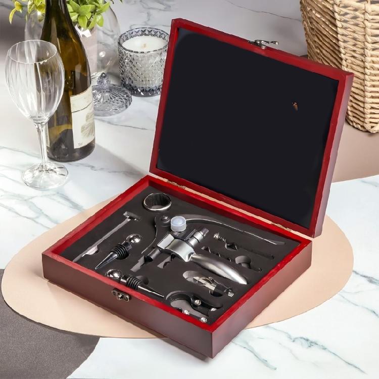 Zincs Alloys Bottle Opener and Vacuum Stoppers Wine Pourer Wine Opener Tool Set Corkscrew Wine Opener with Wood Case