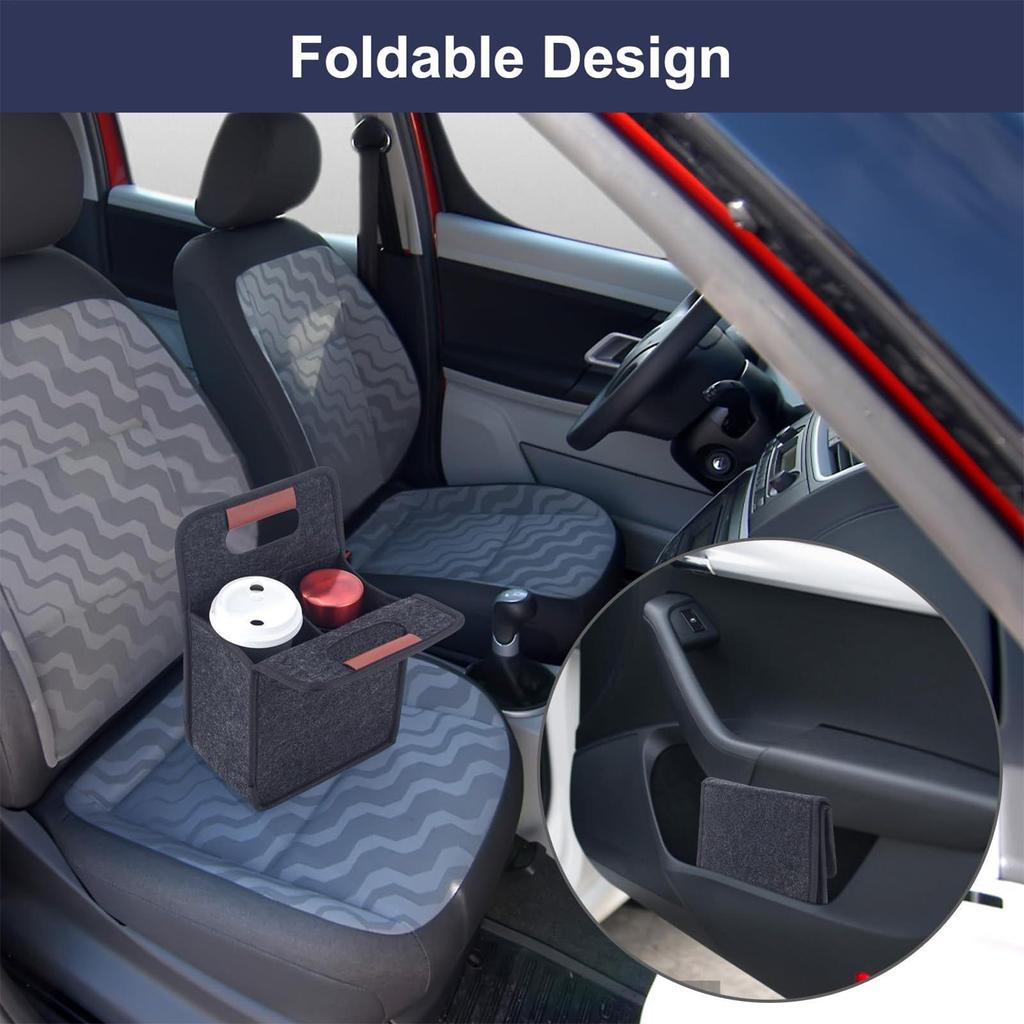 Reusable Drink Cup Carrier, Foldable Tote Bag With Handles High quality felt Transparent side bag for Daily Commute CarTravel