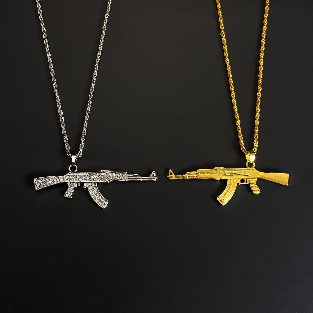 Trendy Assault Rifles Necklace with Premium Cubic Zirconia Stones for Unique Style Hipsters Streetwear Diamond Accessory