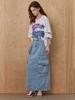 Maja Out-Pocket Back-Slit H-Line Cargo Denim Long Skirt