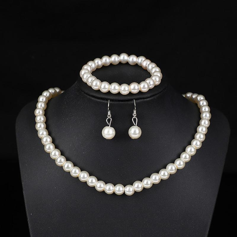 Fashion Pearl Necklace Set For Women - Bracelet And Earrings Set Wedding Jewelry Set For Brides.