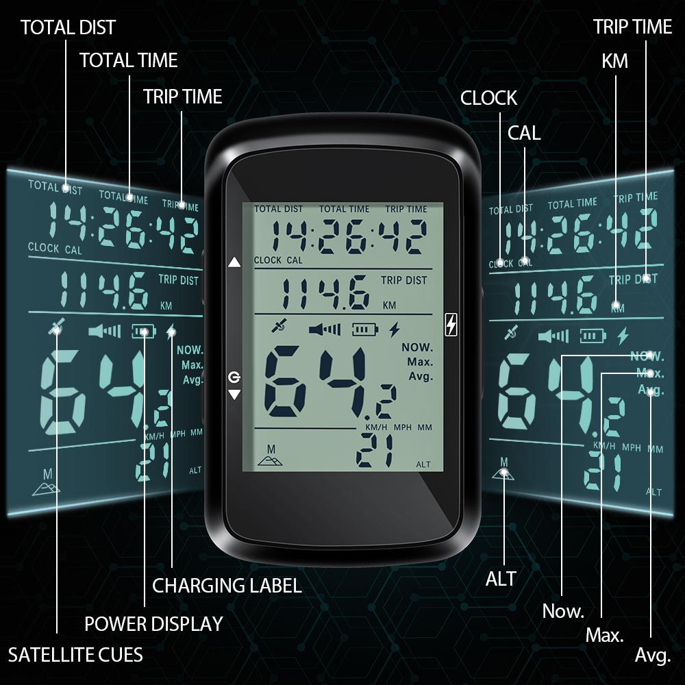 NEWBOLER Ciclocomputador Inalámbrico GPS Velocímetro de Bicicleta MTB Bicicleta de Carretera Impermeable Recargable por USB Accesorios para Bicicleta