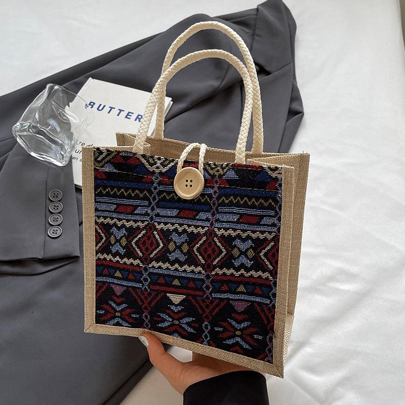 Tragbare Bento-Tasche Lässige Tragetasche für Damen Ethnischer Stil Pendler-Handtasche Einfache Große Kapazität Einkaufstasche Geschenke