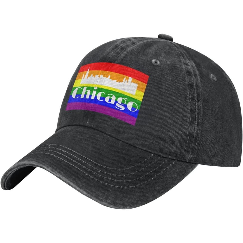 Chicago Pride Rainbow Skyline Vintage Washed Baseball Cap Adult Casual Polyester Adjustable Sun Protection Hat