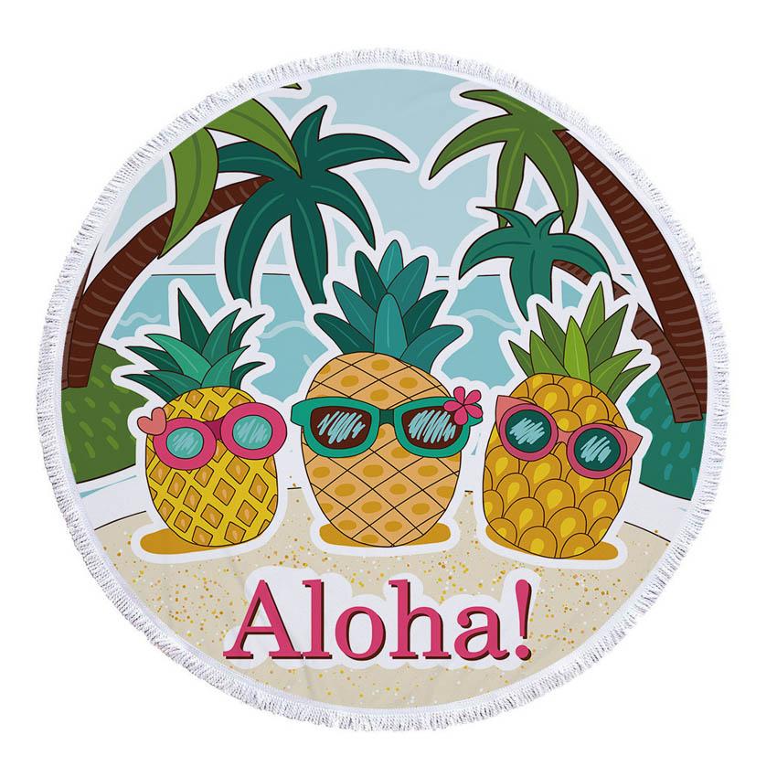 

Круглое пляжное полотенце Hello Summer из микрофибры с арбузом и ананасом, плотное полотенце для душа, банного полотенца, накидки на бикини, коврика для йоги, одеяла Round 150x150cm