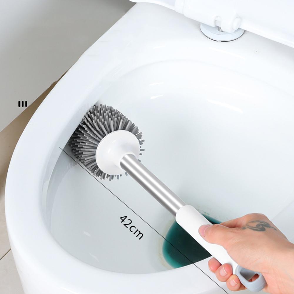 Punch-Free Wall Mounted Toilet Brush with Drainable Base Long Handle Plastic Silicone Toilet Cleaning Brush Bathroom Accessories