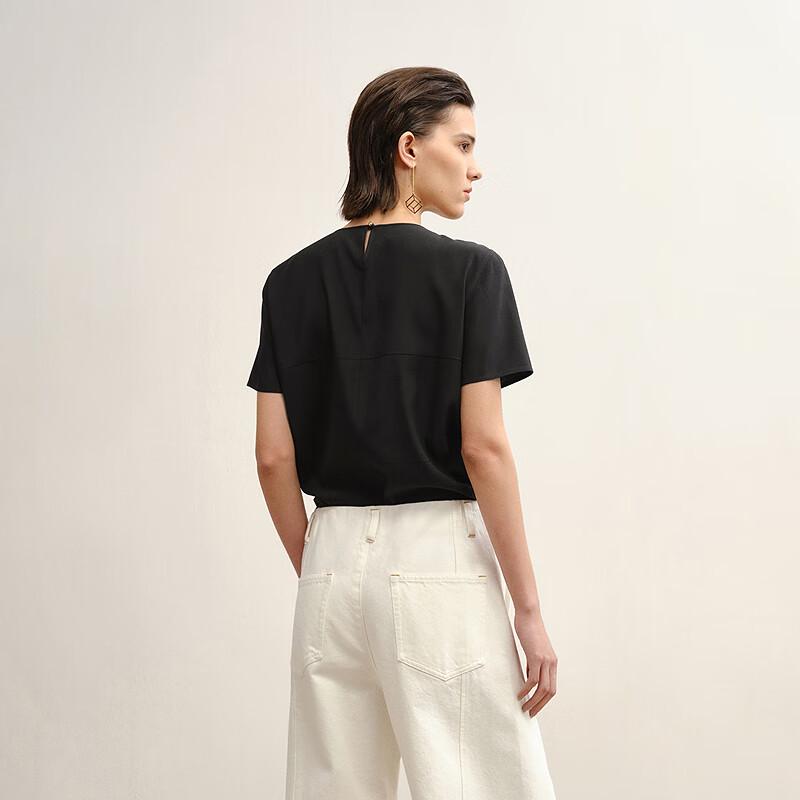 Less 2025 Autumn Silk Blend Round Neck Pullover Shirt