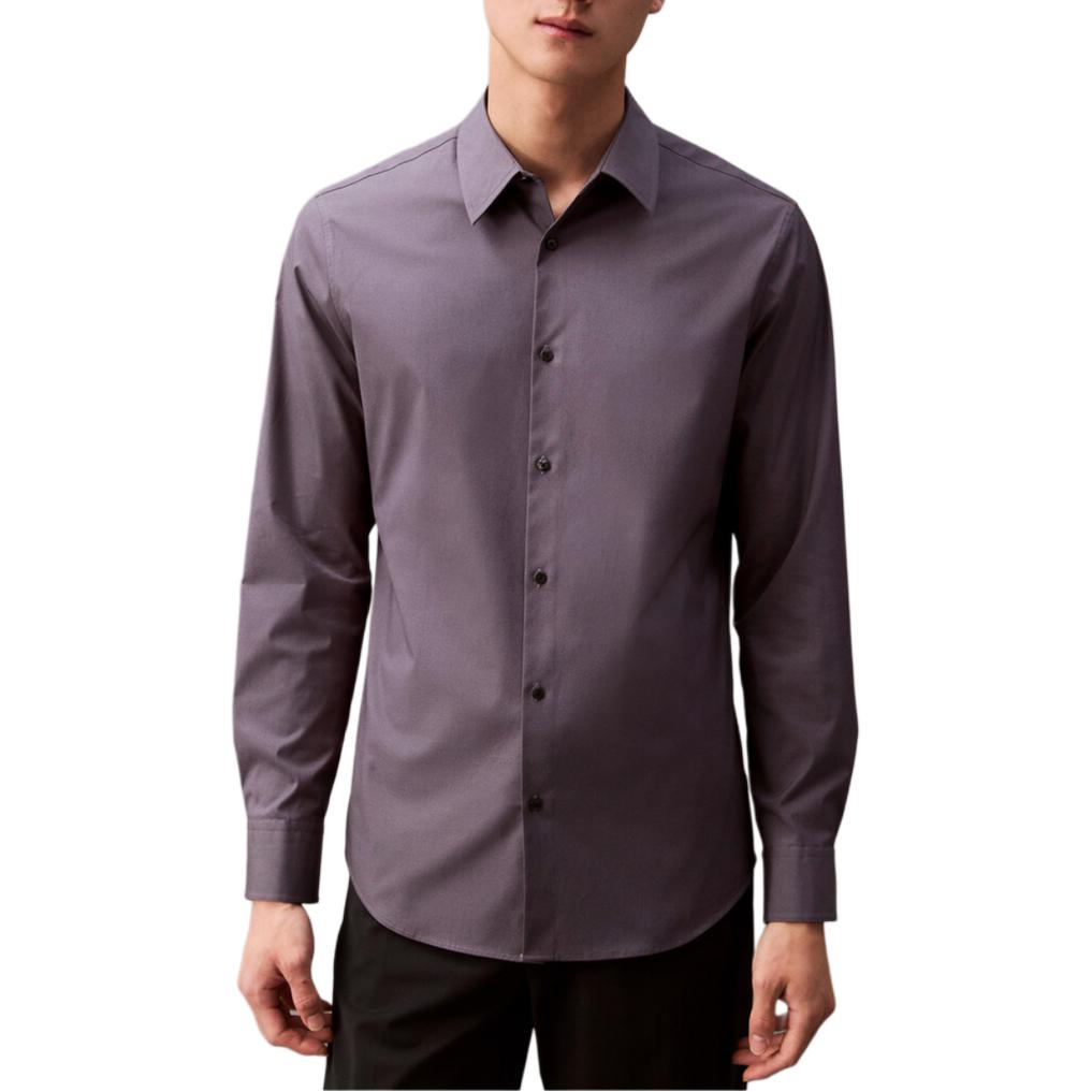 

Calvin Klein Minimalist Comfortable Versatile Casual Stretch Cotton Fitted Button Long Sleeve Shirt Men shirts Violet 40BM127-QTM M