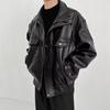 Men's Handsome PU Leather Motorcycle Jacket - American Retro Casual Loose Fit Parka.